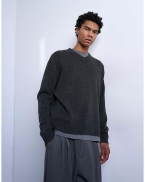 TOPMAN Regular Fit Knit V-neck Jumper With Wool - Blue