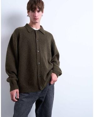 TOPMAN Oversized Fit Button Through Cardigan - Brown