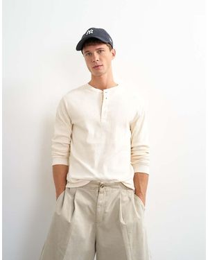 TOPMAN Slim Fit Long Sleeve Rib Henley T-shirt - Natural
