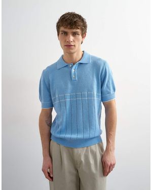 TOPMAN Classic Fit Pointelle Knitted Polo - Blue