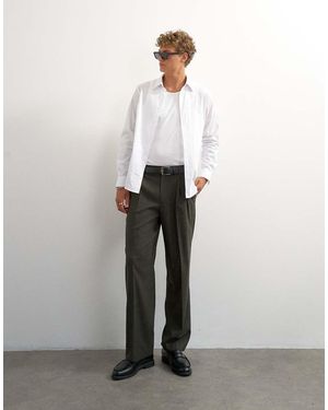 TOPMAN Wide Leg Pinstripe Trousers - White