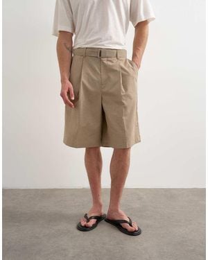TOPMAN Wide Leg Belted Plaid Shorts - Natural
