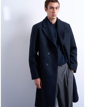 TOPMAN Textured Double Breasted Wool Blend Coat - Blue