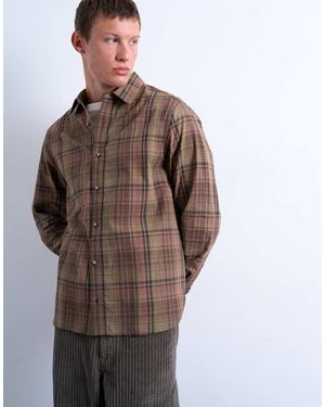 TOPMAN Regular Fit Poplin Check Shirt - Brown