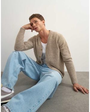 TOPMAN Classic Fit Brushed Knit Cardigan - Blue