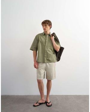 TOPMAN Relaxed Fit Crop Short Sleeve Herringbone Shirt - White