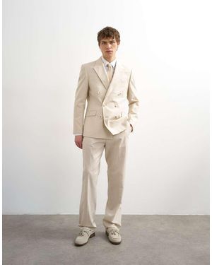 TOPMAN Straight Fit Linen Rich Trousers - White