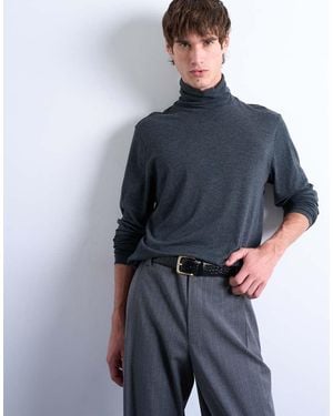 TOPMAN Relaxed Fit Turtle Neck Long Sleeve T-shirt - Blue