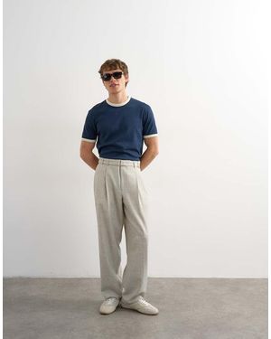 TOPMAN Wide Leg Belted Textured Trousers - White