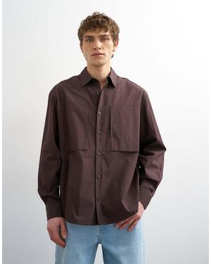 TOPMAN Relaxed Fit Poplin Shirt - Brown