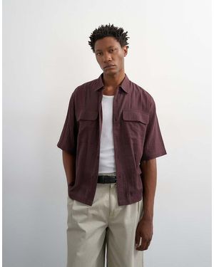 TOPMAN Relaxed Fit Crop Sheer Ripstop Short Sleeve Shirt - Red