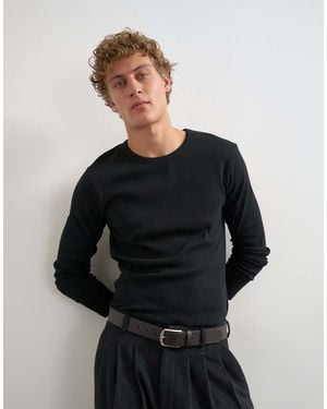 TOPMAN Slim Fit Rib Long Sleeve T-Shirt - Black