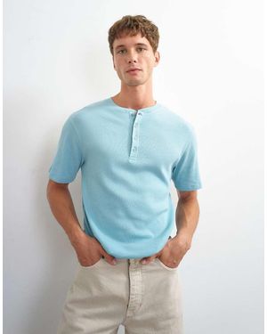 TOPMAN Slim Fit Rib Henley T-shirt - Blue