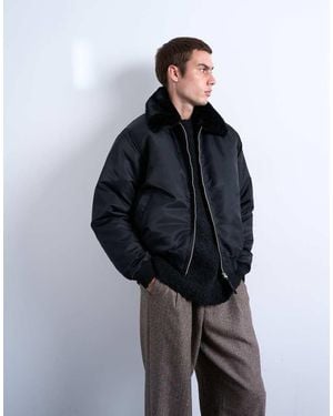 TOPMAN Faux Fur Collar Bomber Jacket - Blue