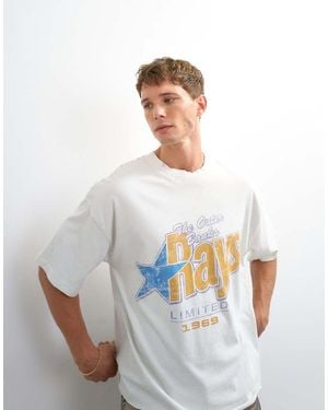 TOPMAN Relaxed Fit Crop Vintage Rays Print T-Shirt With Distressing - White