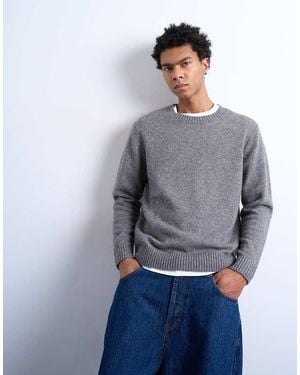 TOPMAN Regular Fit Knit Crew Neck Jumper With Wool - Grey