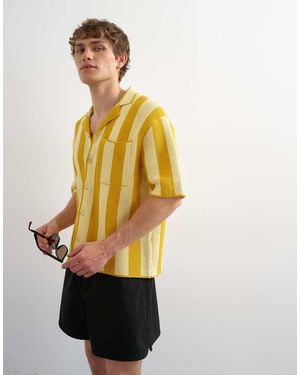 TOPMAN Regular Fit Knitted Texture Stripe Shirt - Yellow