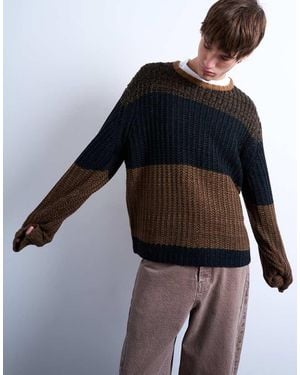 TOPMAN Oversized Fit Colour Block Stripe Jumper - Blue