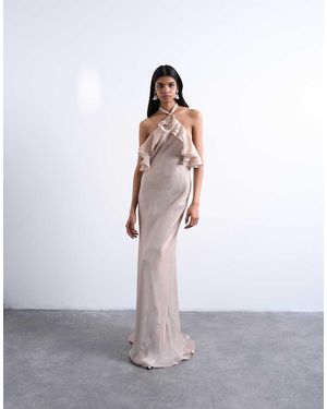 TOPSHOP Frill Halter Neck Maxi Dress - White