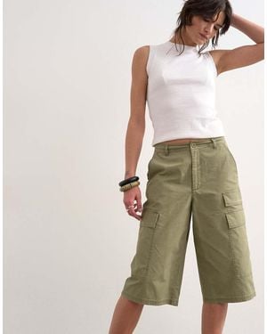 TOPSHOP Super Longline Ripstop Cargo Short - Green