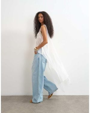 TOPSHOP Sheer Organza Drape Tunic Top - White