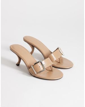 TOPSHOP Nadine Mid Heeled Mules With Buckle - Natural