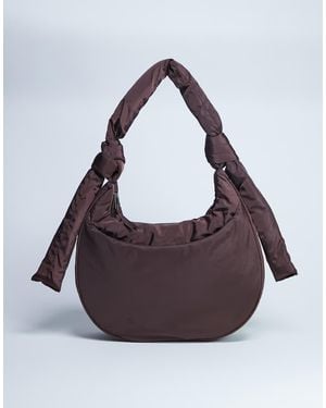 TOPSHOP Terry Nylon Shoulder Zip Pocket Bag - Brown