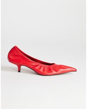 TOPSHOP Arizona Real Leather Ruched Kitten Heel Court - Red