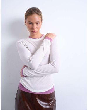 TOPSHOP Premium Sheer Rib Double-layer Long Sleeve Top - White