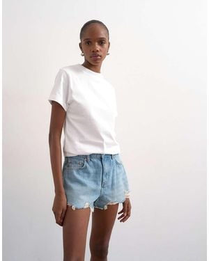 TOPSHOP Denim A-Line Shorts With Rip - White