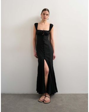 TOPSHOP Button Front Cap Sleeve Maxi Sundress - Black