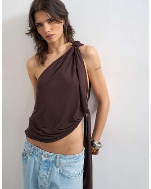 TOPSHOP Knot Detail One Shoulder Top - Blue