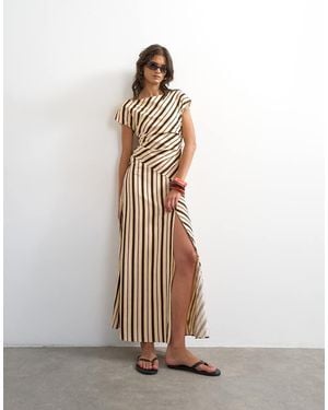 TOPSHOP Linen Rich Fallen Shoulder Maxi Dress - White