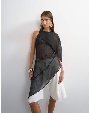 TOPSHOP One Shoulder Cape Detail Tunic - Black