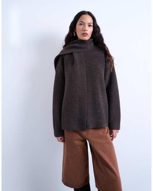 TOPSHOP Knit Oversized Jumper With Scarf - White