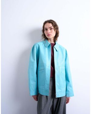 TOPSHOP Premium Real Leather Jacket - Blue