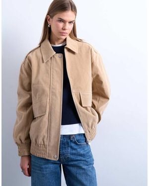 TOPSHOP Faux Suede Oversized Bomber - Natural