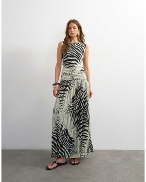 TOPSHOP Mesh Zebra Print Drop Waist Maxi Dress - White