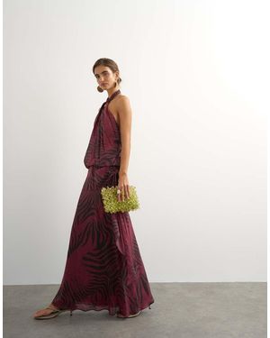 TOPSHOP Halter Neck Dropped Waist Tie Detail Maxi Dress - Multicolour