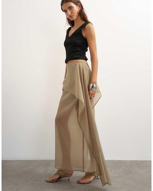TOPSHOP Organza Drape Detail Midi Skirt - Natural