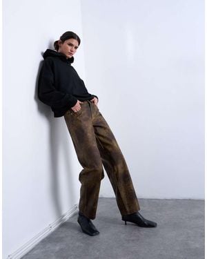 TOPSHOP Faux Leather Washed Straight Leg Trouser - Brown