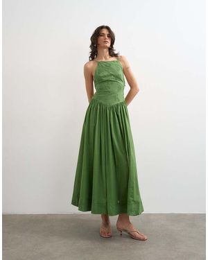 TOPSHOP Deep V Back Strappy Midi Sundress With Cording - Green