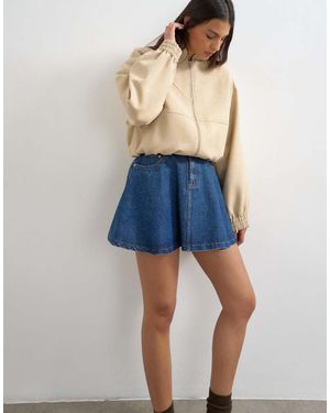 TOPSHOP Denim Pleated Full Mini Skirt - Blue