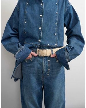 TOPSHOP X Talia Byre Premium Hair On Real Leather Studded Belt - Blue