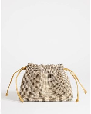 TOPSHOP Seleena Small Diamante Drawstring Clutch Bag - Natural