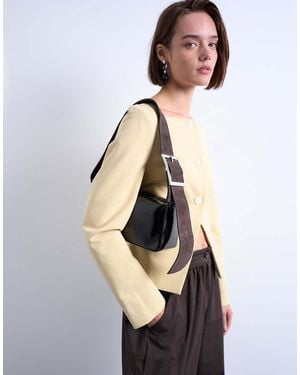 TOPSHOP Scarlett Real Leather Suede Shoulder Bag With Contrast Strap - White