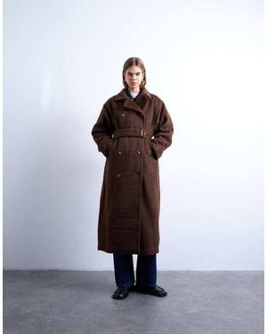 TOPSHOP Unlined Double Breasted Longline Coat With Wool - Brown