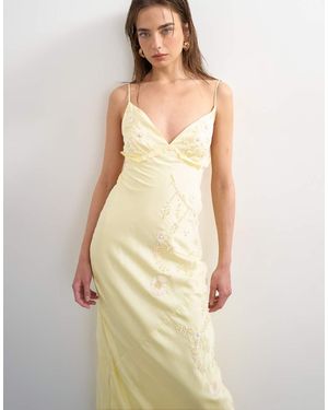 TOPSHOP Embellished Raffia Slip Dress With Frill - Natural