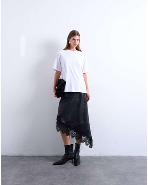 TOPSHOP Real Leather Lace Insert Midi Skirt - White