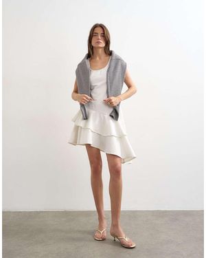 TOPSHOP Denim High Low Ruffle Dress - White